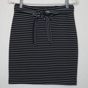 LOFT* Women's Lined Striped Black &‎ White Slip On Midi Pencil Skirt~ Size XSP